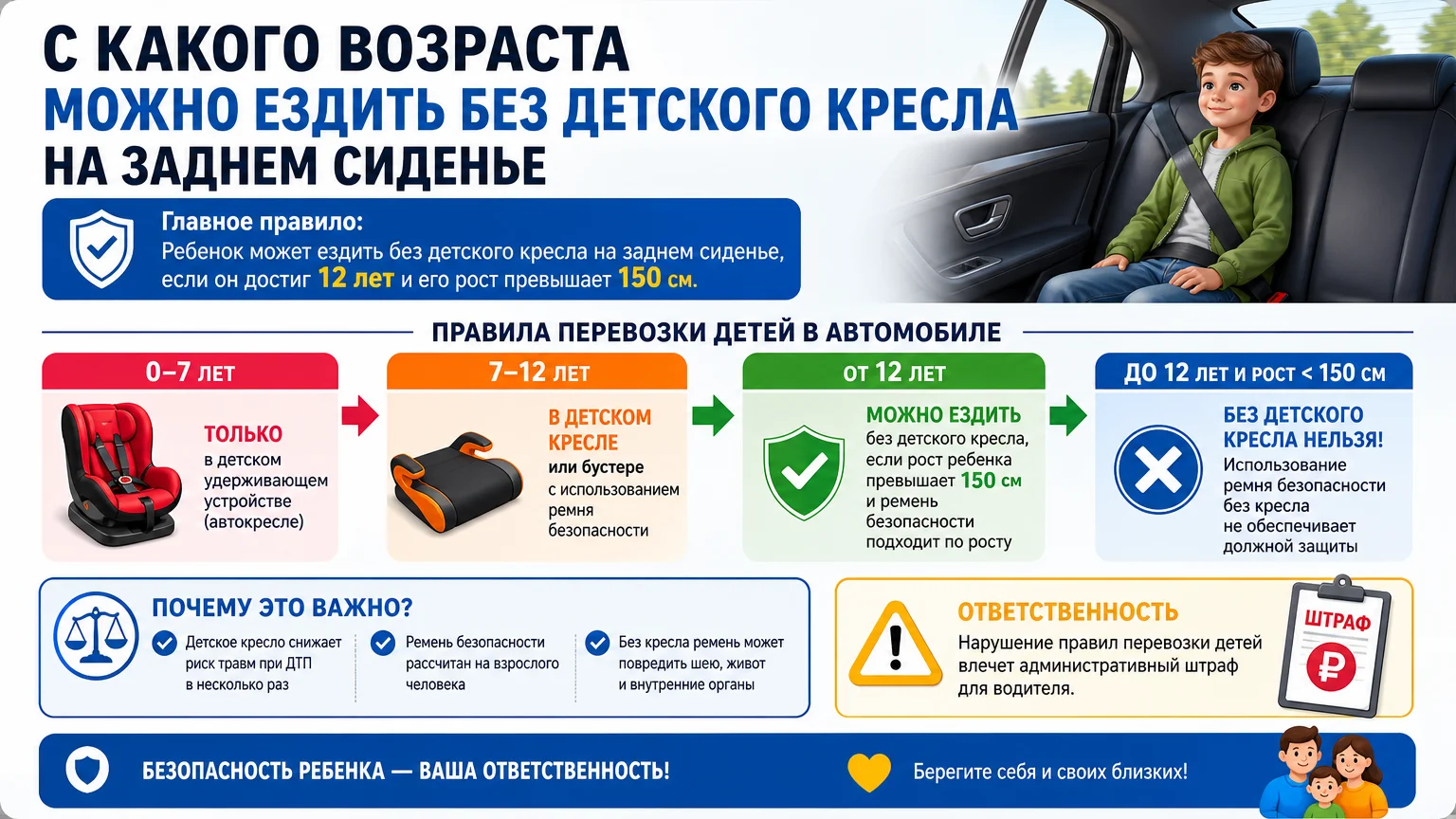 С какого возраста можно ездить без детского кресла на заднем сиденье