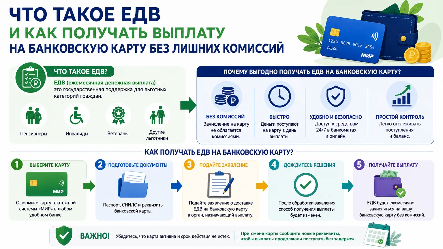 Что такое ЕДВ и как получать выплату на банковскую карту без лишних комиссий