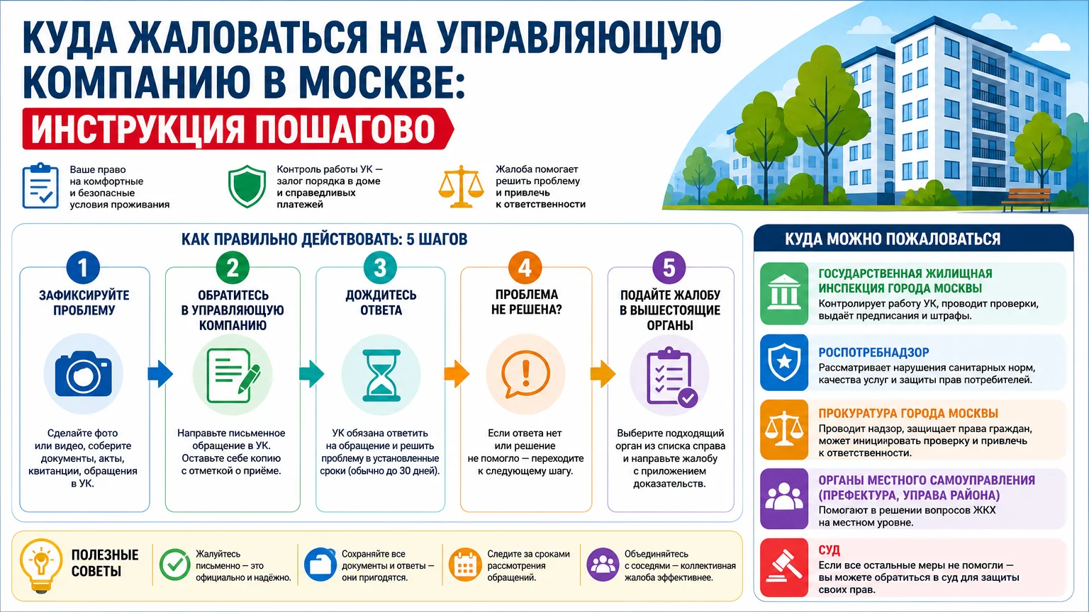 Куда жаловаться на управляющую компанию в Москве: инструкция пошагово