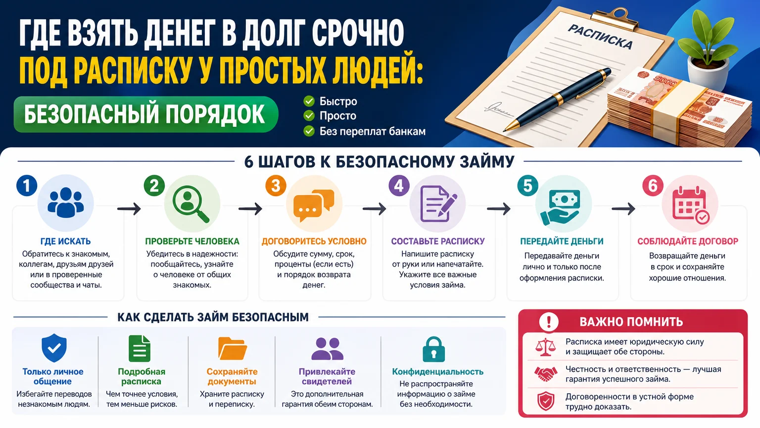 Где взять денег в долг срочно под расписку у простых людей: безопасный порядок