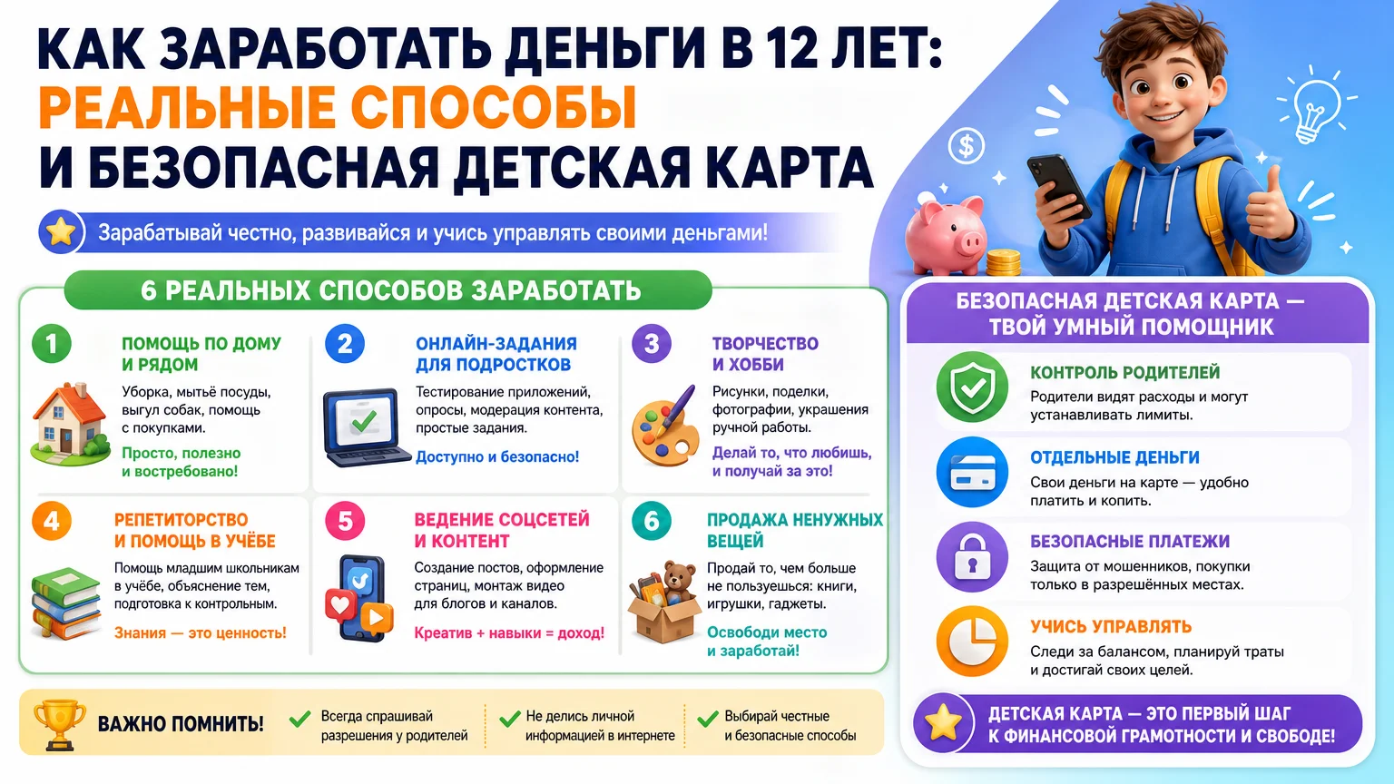 Как заработать деньги в 12 лет: реальные способы и безопасная детская карта