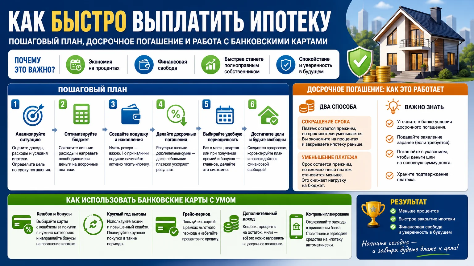 Как быстро выплатить ипотеку: пошаговый план, досрочное погашение и работа с банковскими картами