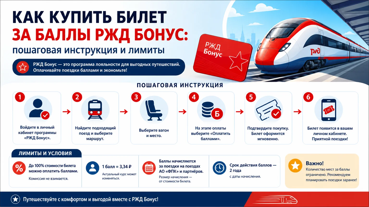 Как купить билет за баллы РЖД Бонус: пошаговая инструкция и лимиты