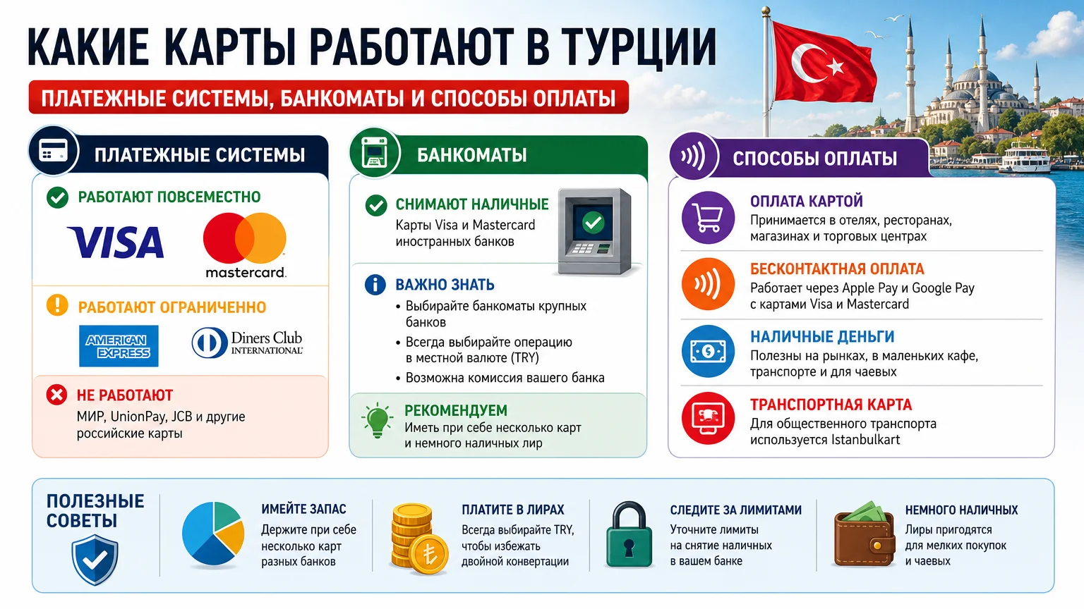 Какие карты работают в Турции: платежные системы, банкоматы и способы оплаты