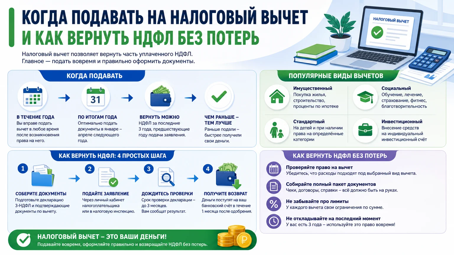 Когда подавать на налоговый вычет и как вернуть НДФЛ без потерь