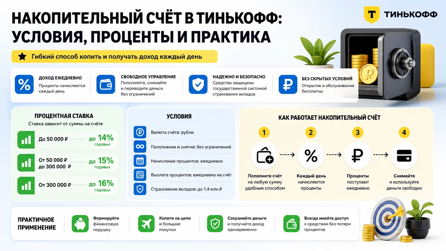 Накопительный счёт в Тинькофф: условия, проценты и практика