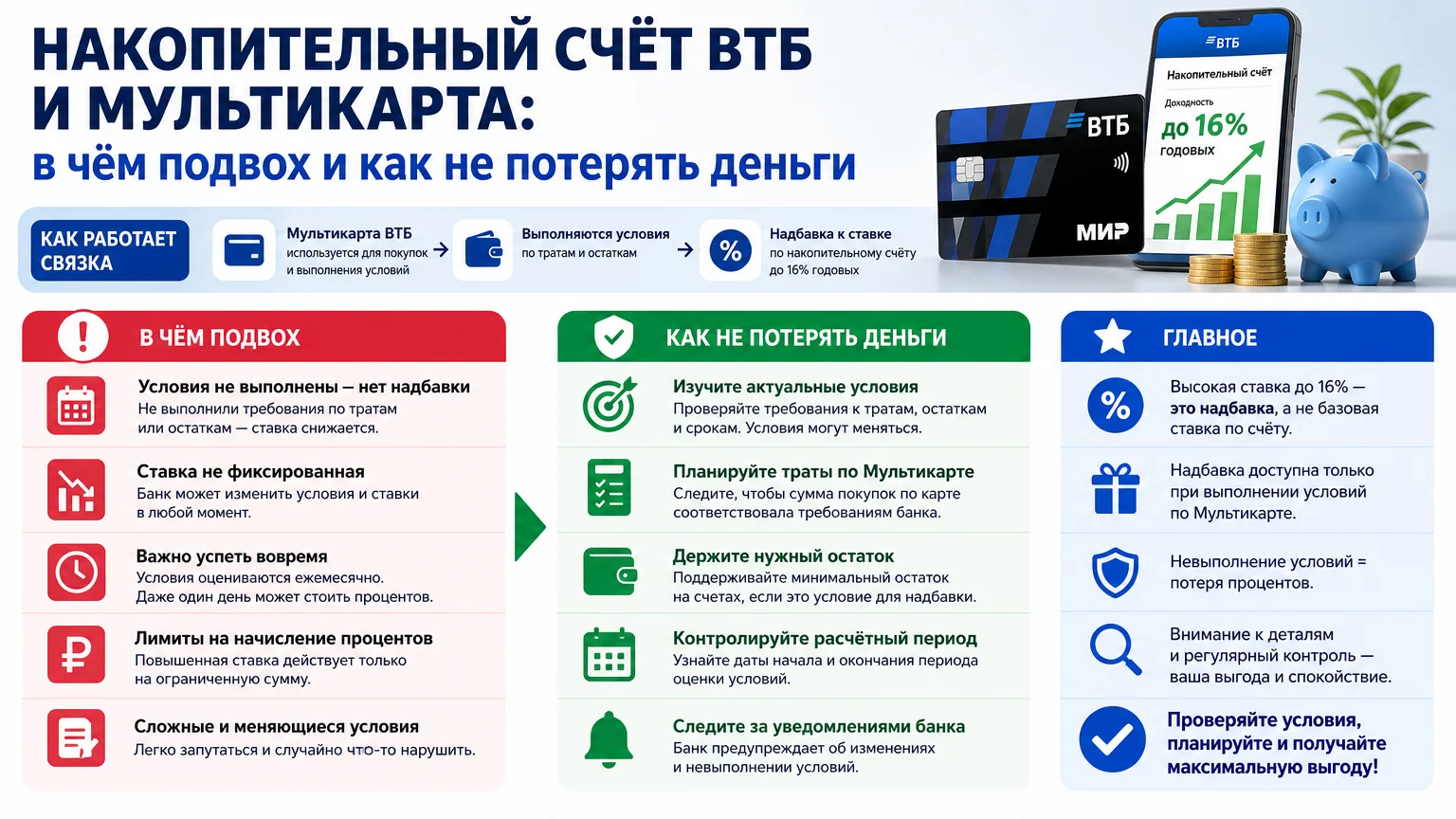 Накопительный счёт ВТБ и Мультикарта: в чём подвох и как не потерять деньги