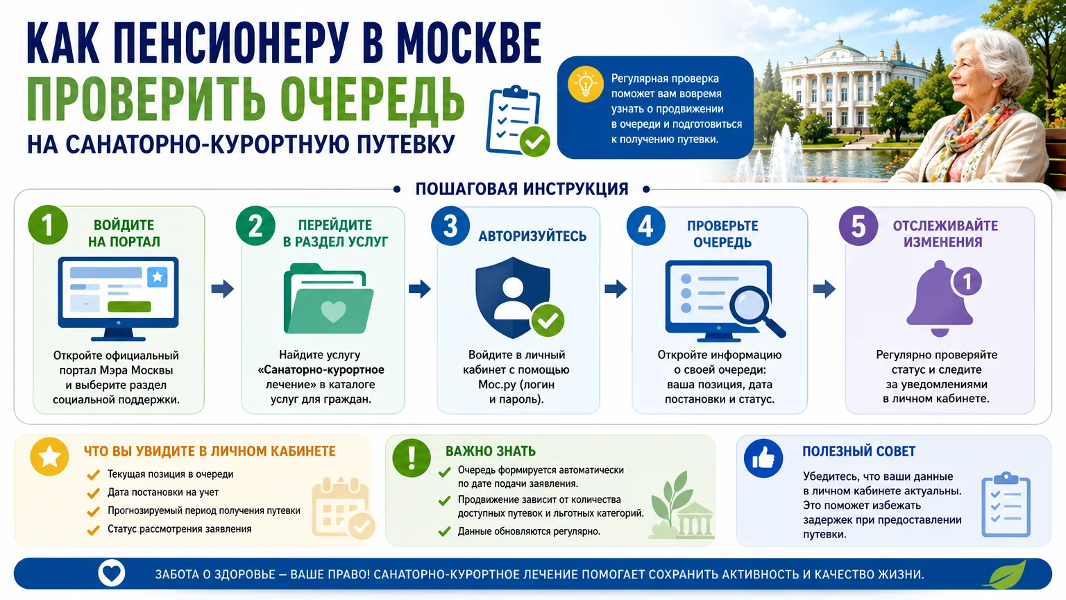 Как пенсионеру в Москве проверить очередь на санаторно-курортную путевку