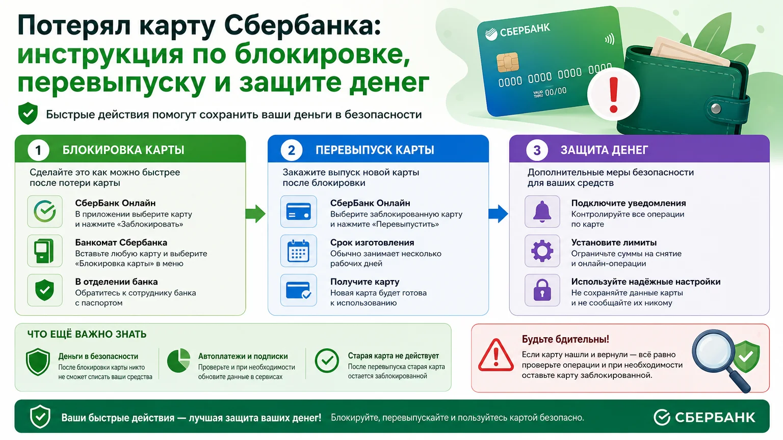 Потерял карту Сбербанка: инструкция по блокировке, перевыпуску и защите денег