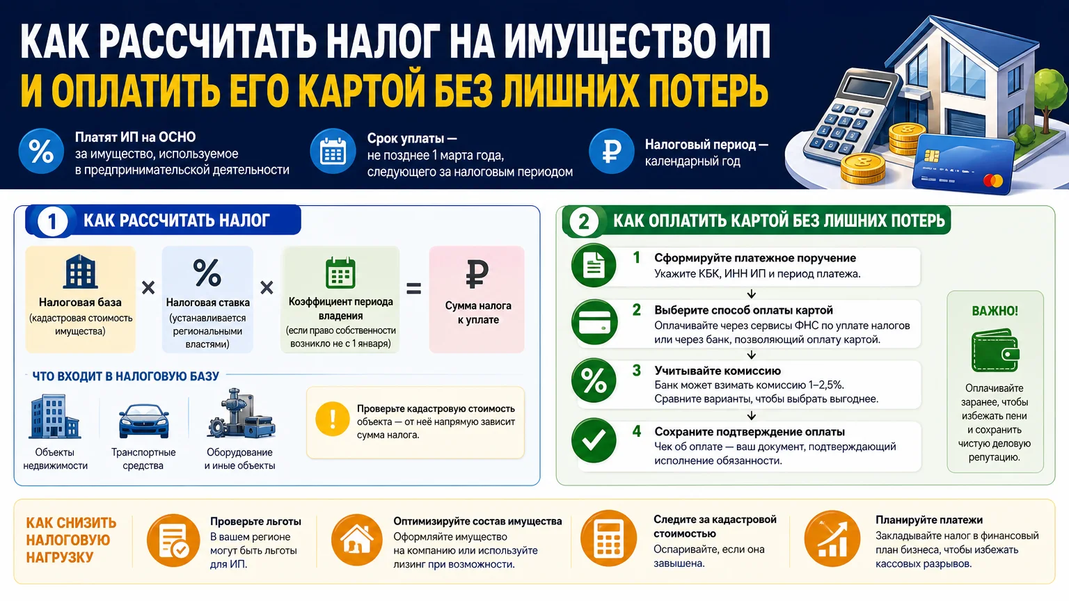 Как рассчитать налог на имущество ИП и оплатить его картой без лишних потерь