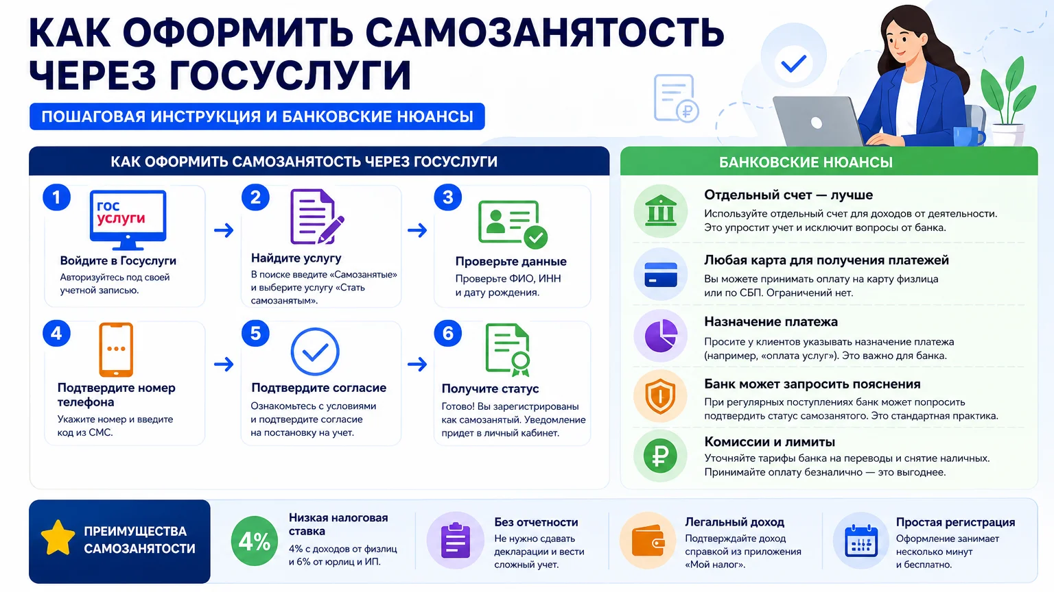 Как оформить самозанятость через Госуслуги: пошаговая инструкция и банковские нюансы