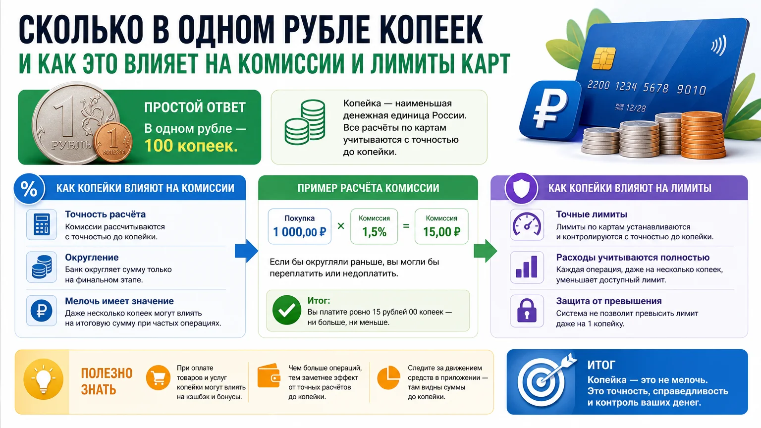 Сколько в одном рубле копеек и как это влияет на комиссии и лимиты карт