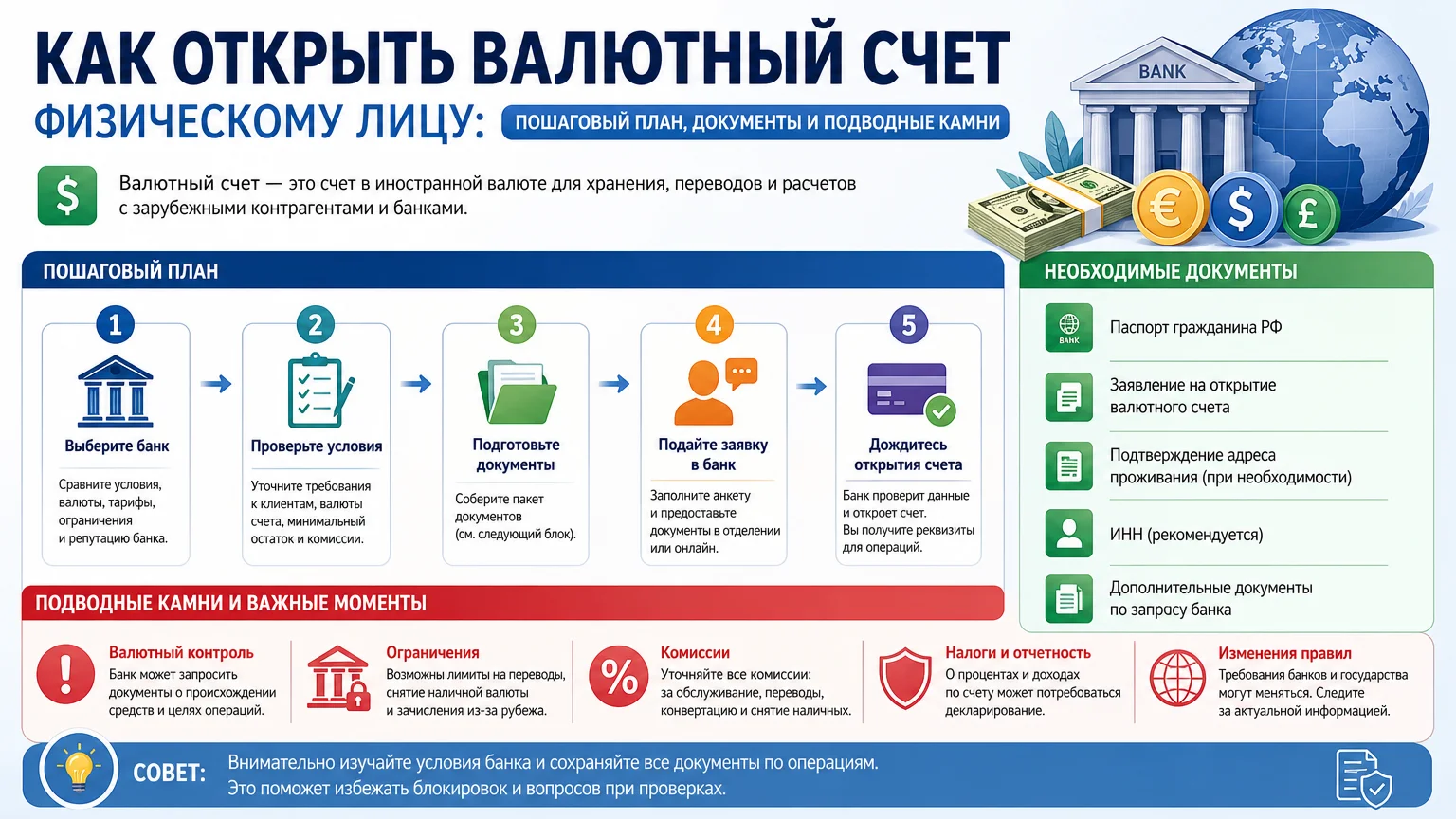Как открыть валютный счет физическому лицу: пошаговый план, документы и подводные камни