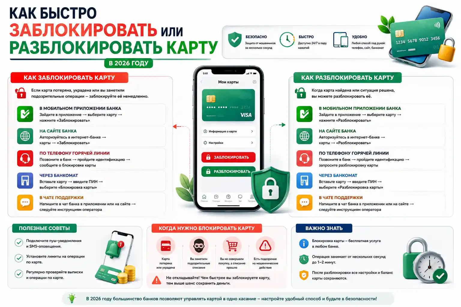 Как быстро заблокировать или разблокировать карту в 2026 году