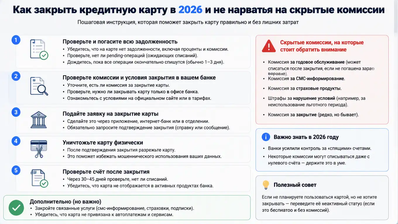 Как закрыть кредитную карту в 2026 и не нарваться на скрытые комиссии