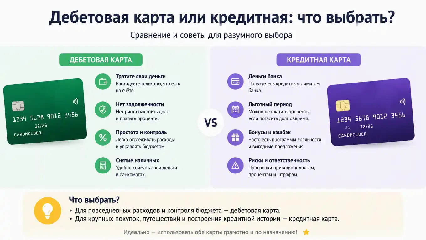 Дебетовая карта или кредитная: что выбрать в 2026 году?