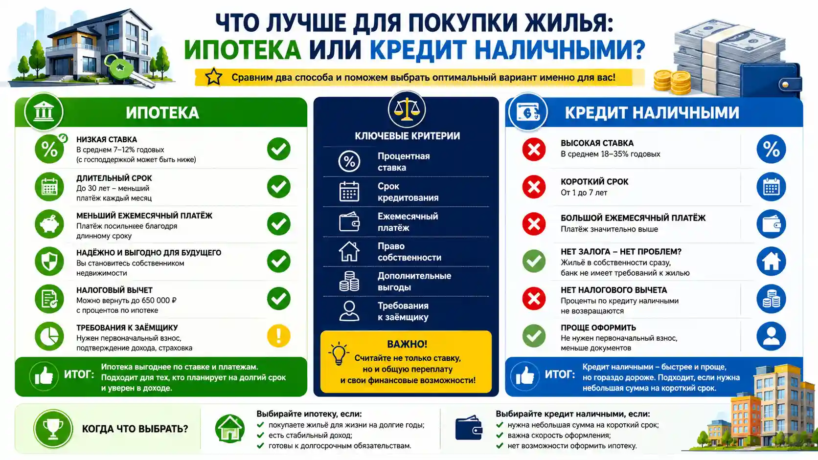 Что лучше: ипотека или кредит наличными на покупку жилья в 2026 году